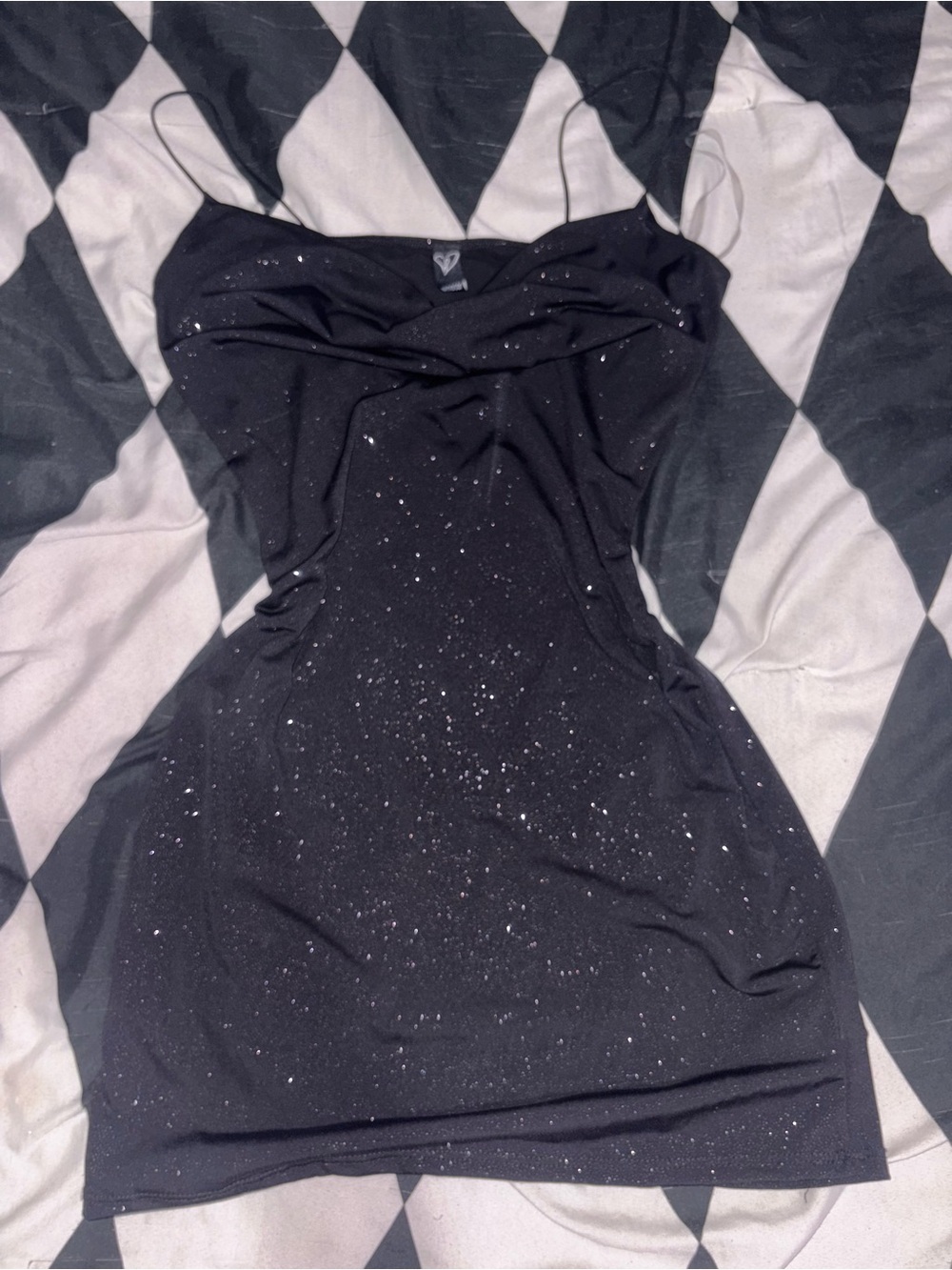 Windsor Black Sparkle Cowl Mini Dress